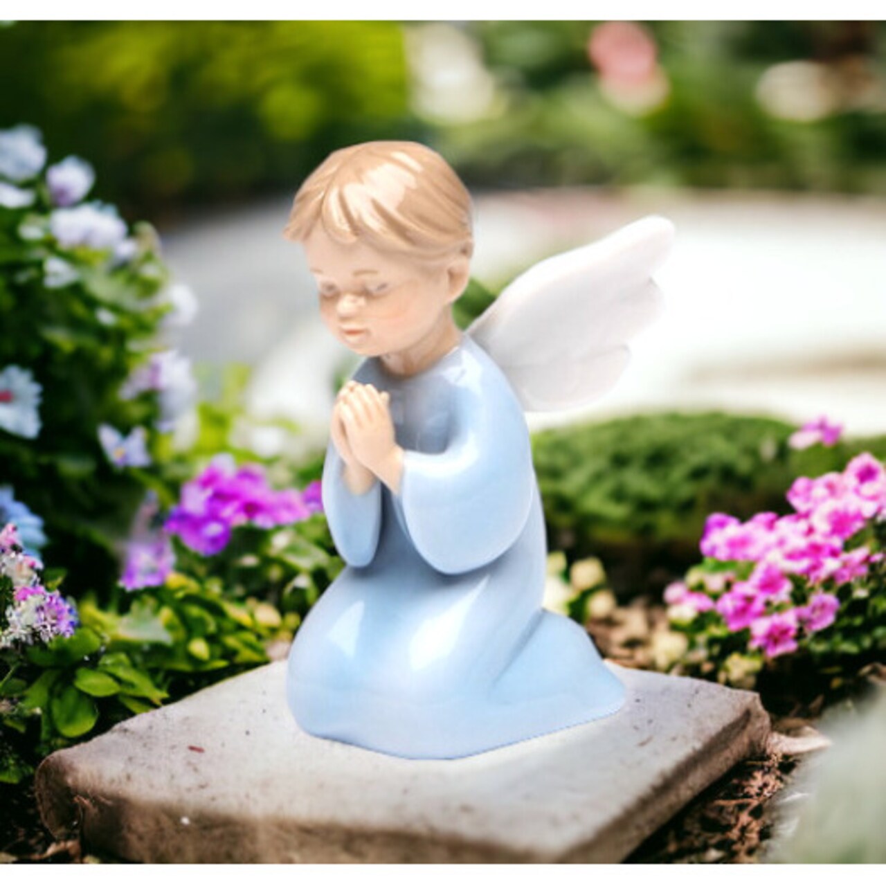 The Guardian Angel: Hand Crafted Ceramic Praying Boy Angel with Wings Figurine